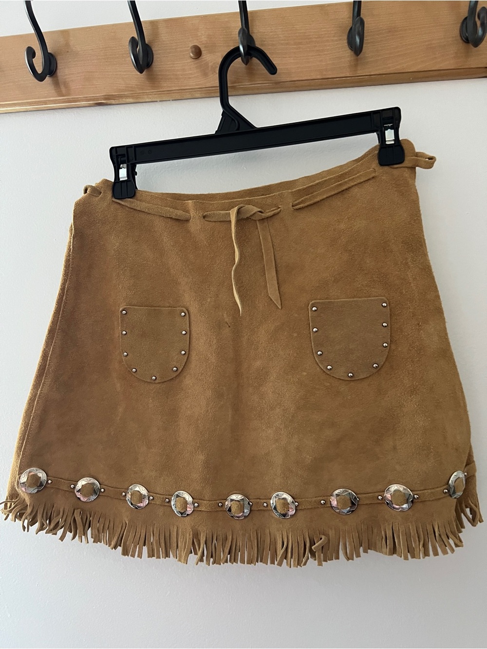 Women’s Suede Fringe Mini Skirt in Camel